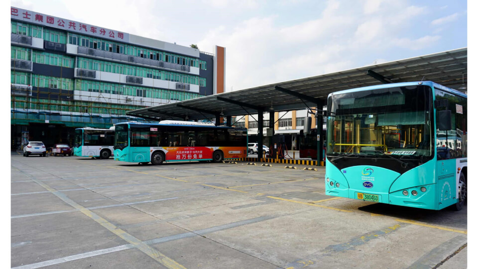 Electric buses at a charging depot in Shenzhen Source Matthew KeeganThe Guardian